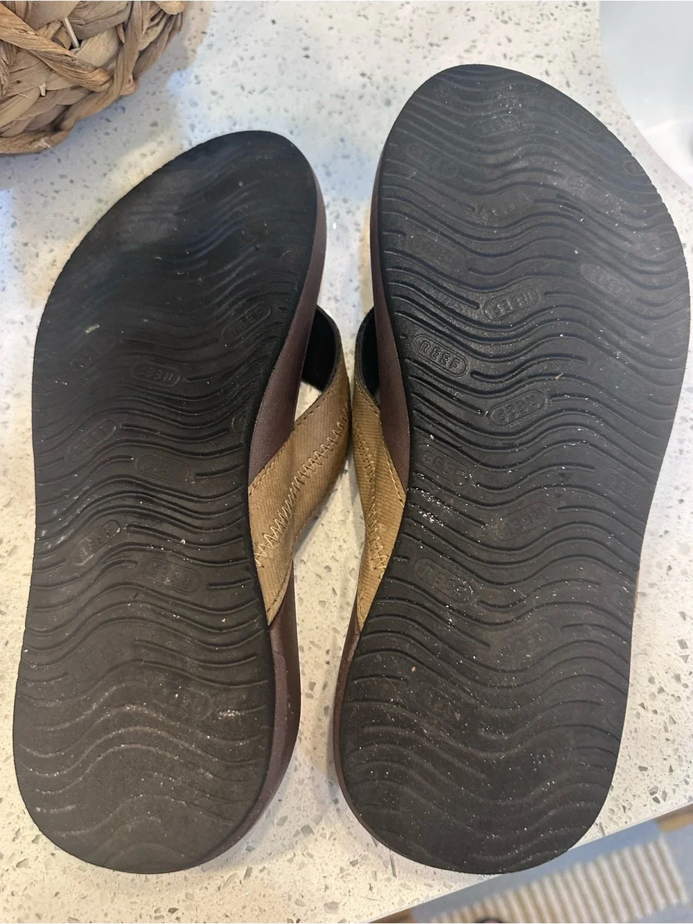 Men's Tan Reef Leather-Style Flip Flop Sandals